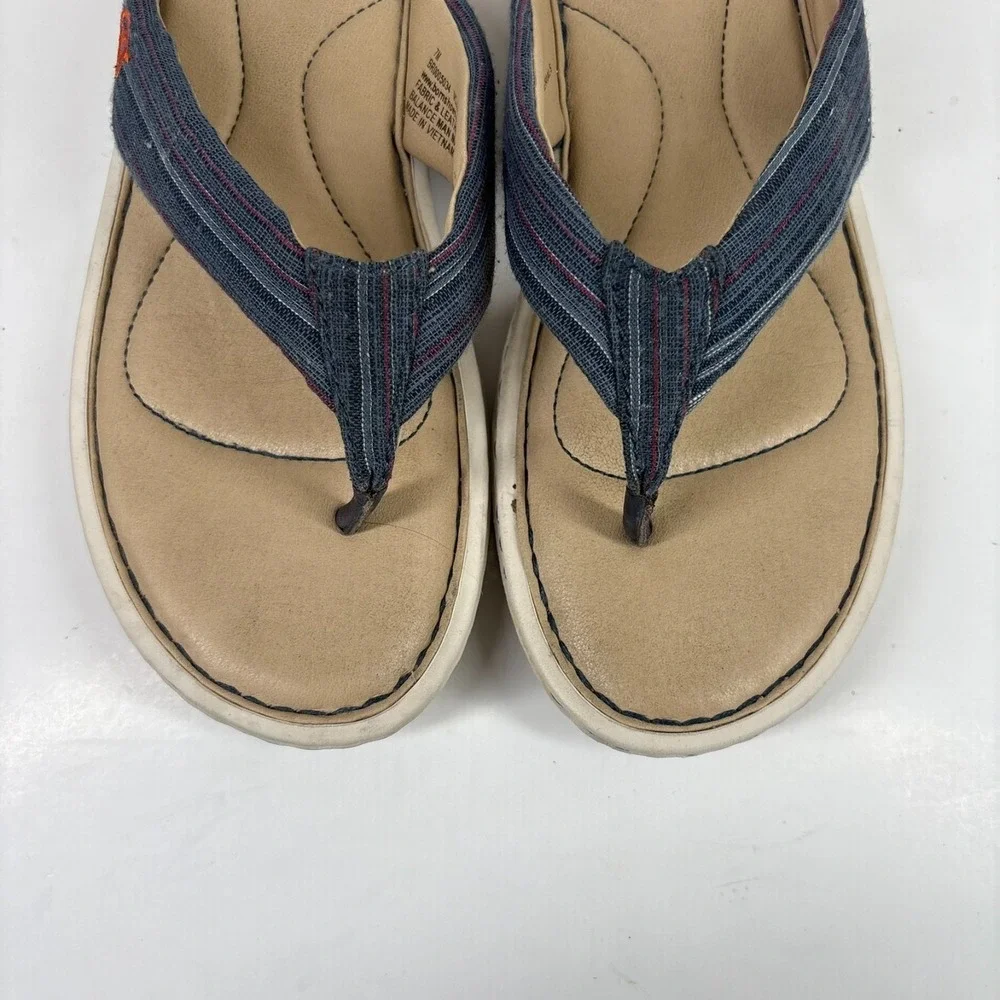 Born‎ Liselotte Women's US 7M Navy Fabric Leather Comfort Slip-On Thong Sandals